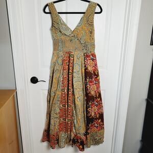 Solitaire Dress Womens Small Boho Paisley Floral Maxi Sleeveless Fall Festival
